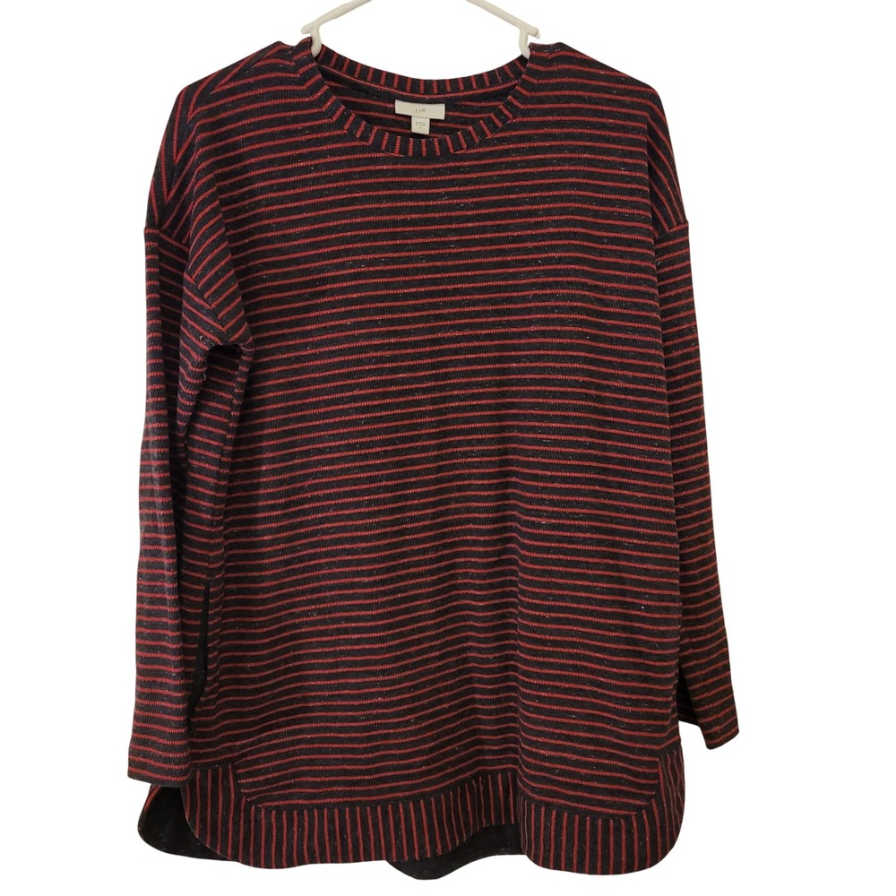 J.Jill Striped Crewneck Pullover Sweater Womens Size S Red Black Glitter